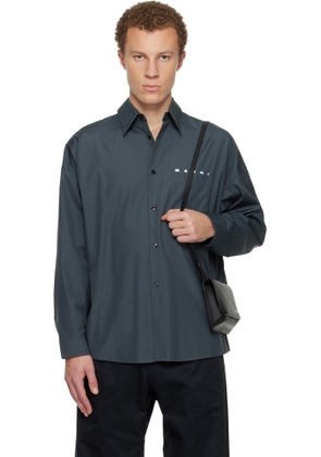 Marni Gray Peeping Marni Logo Organic Poplin Shirt