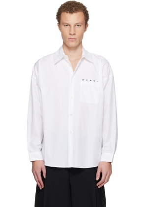 Marni White Peeping Marni Logo Organic Poplin Shirt