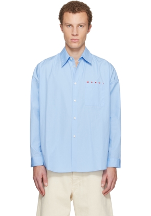 Marni Blue Peeping Marni Logo Organic Poplin Shirt