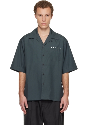 Marni Gray Hidden Logo Organic Poplin Bowling Shirt