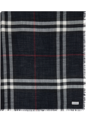 Burberry Navy Wide Check Wool Scarf