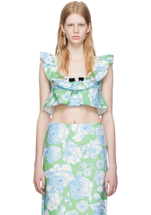 SHUSHU/TONG Blue & Green Ruffled Tank Top