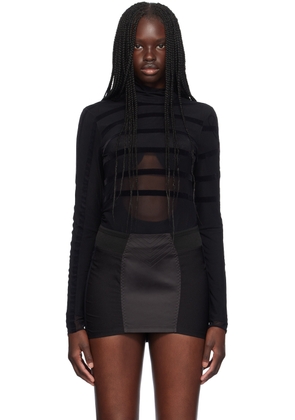 Jean Paul Gaultier Black 'The Striped Flocked' Bodysuit