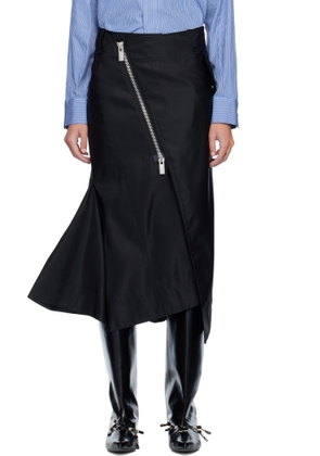 sacai Black Nylon Twill Midi Skirt