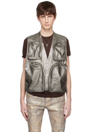 Rick Owens Silver Hollywood Cargo Leather Vest