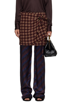 Dries Van Noten Navy & Burgundy Printed Skirt Trousers
