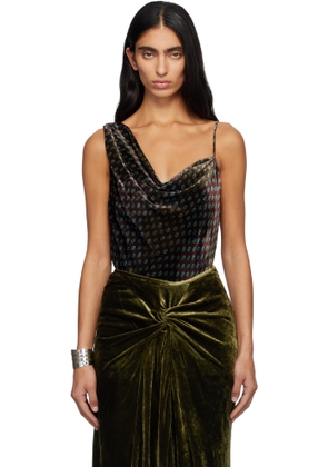 Dries Van Noten Burgundy & Khaki Velvet Slip Top