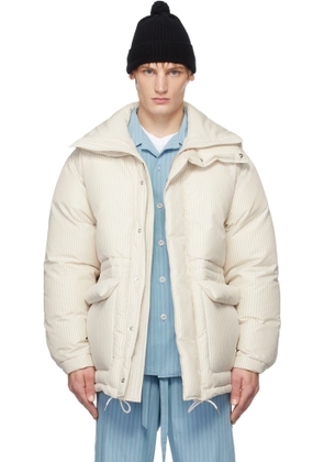 Tekla SSENSE Exclusive White AURALEE Edition Stripe Down Jacket