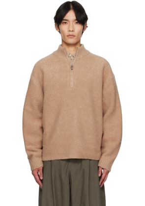 LE17SEPTEMBRE Tan Bouclé Half-Zip Sweater