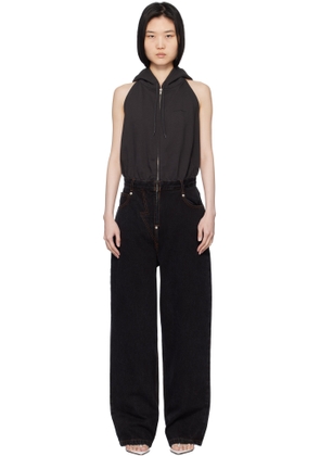 Pushbutton Black Halter Hoodie Jumpsuit