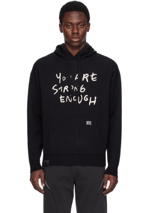 Izzue Black Slogan Knit Hoodie