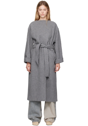 MM6 Maison Margiela Gray Belted Wool Maxi Dress