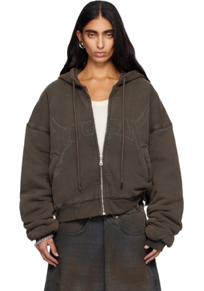 LU'U DAN Gray Washed Out Zip Up Hoodie