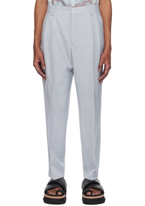 Dries Van Noten Blue Pleated Wool Trousers