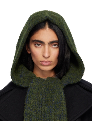 Dries Van Noten Green Hooded Wool Scarf