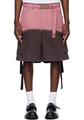 sacai Gray & Pink Garment-Dyed Denim Cargo Shorts