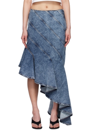 ALAÏA Blue Spiral Denim Midi Skirt