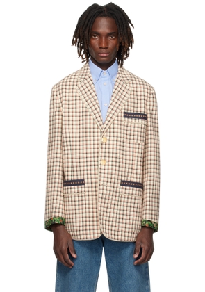 Valentino Beige Check Pattern Single-Breasted Cotton Blazer