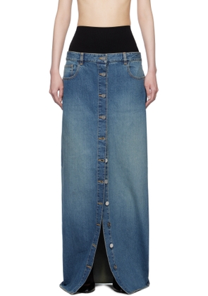ALAÏA Blue Knitted Waistband Denim Maxi Skirt