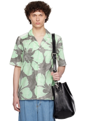 Dries Van Noten Green & White Hand-Dyed Floral Shirt