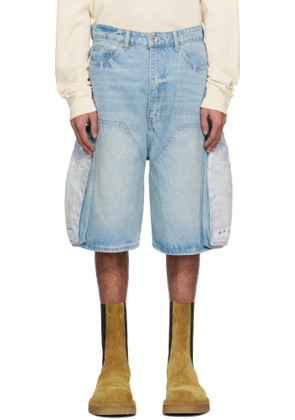 Who Decides War Blue Side Embroidery Denim shorts