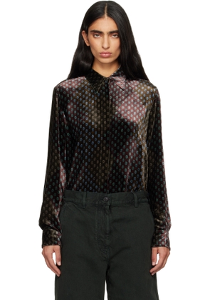 Dries Van Noten Burgundy & Khaki Printed Velvet Shirt