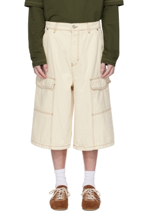 AMI Paris Beige Cotton Wide Fit Bermuda Cargo Shorts