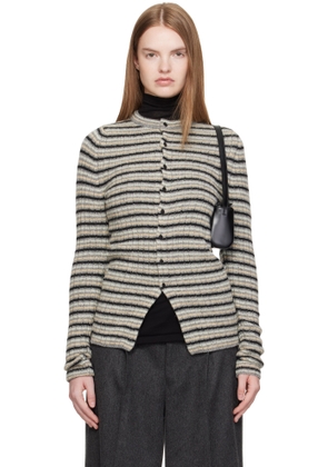 AURALEE Gray Shetland Wool Cashmere Rib Knit Crew-Neck Cardigan