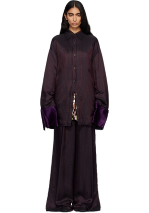 Dries Van Noten Burgundy Oversized Striped Overshirt