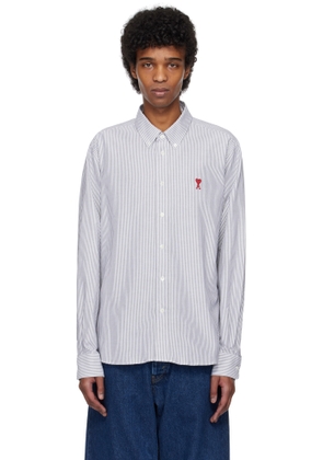 AMI Paris Gray & White Cotton Button-Down Ami de Coeur Shirt