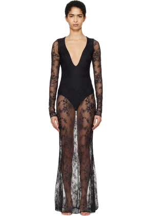 SKIMS Black Ultra Fine Lace Plunge Long Maxi Dress
