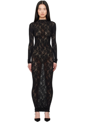SKIMS Black Knit Lace Turtleneck Maxi Dress