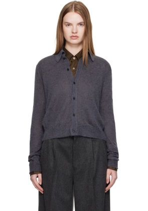 AURALEE Gray Kid Mohair Sheer Knit Shirt Cardigan