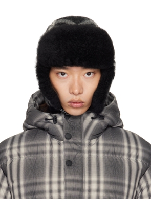 Burberry Black & Off-White Check Wool Trapper Hat