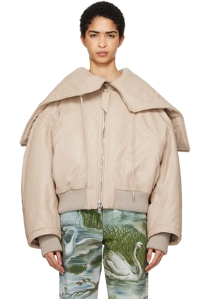The Attico Biege Padded Leather Bomber Jacket