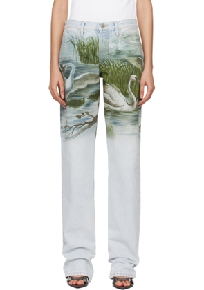 The Attico Blue Swan Print Jeans