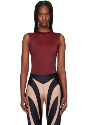 Mugler Burgundy Sleeveless Shoulder Logo Bodysuit
