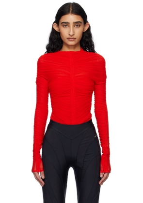 Mugler Red Ruched Bodysuit