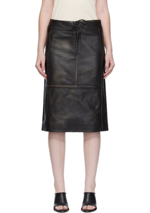 Christopher Esber Black Burnished Eddie Leather Midi Skirt
