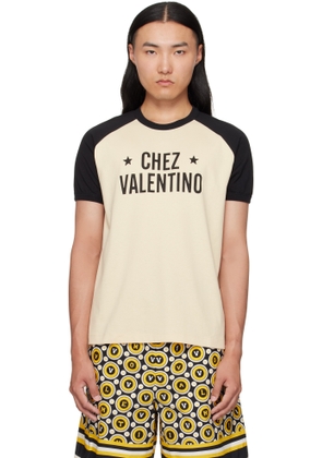 Valentino Beige & Black 'Chez Valentino' Print Cotton T-shirt