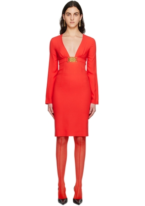 Moschino Red Double Smiley V-Neck Midi Dress