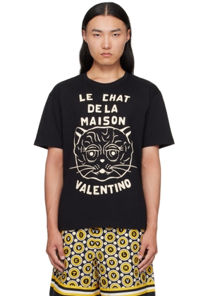 Valentino Black Cotton 'Le Chat De La Maison' T-shirt