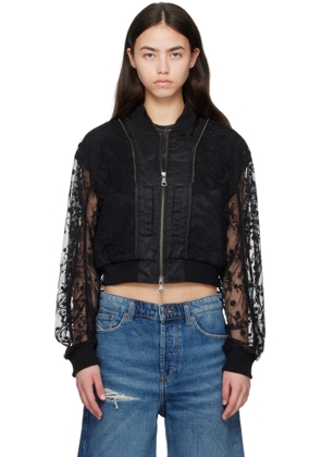 Andersson Bell Black Layered Logo Lace Short Bomber Jacket