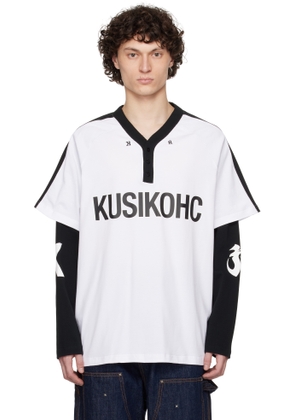 KUSIKOHC Black & White Baseball Long Sleeve Polo