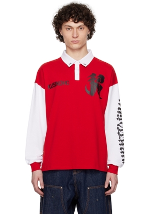 KUSIKOHC Red & White Rugby Long Sleeve Polo