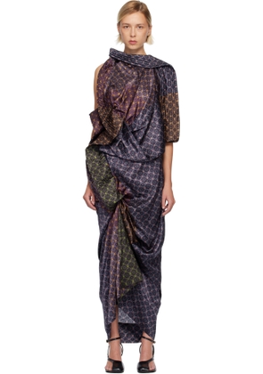 Dries Van Noten Multicolor Draped Silk Maxi Dress