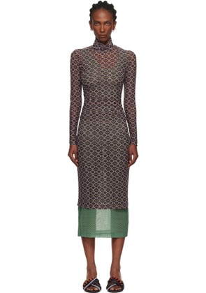Dries Van Noten Brown & Green Transparent Mesh Midi Dress