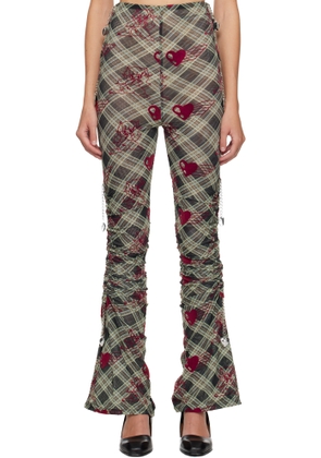 Chopova Lowena Green Sonicscape Plaid Mesh Leggings