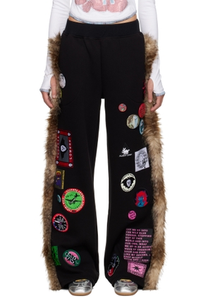 Chopova Lowena Black Faux-Fur Sweatpants