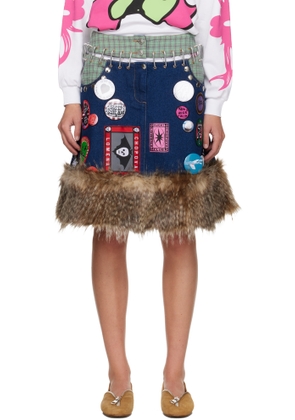 Chopova Lowena Navy & Beige Kram Knee Denim Miniskirt